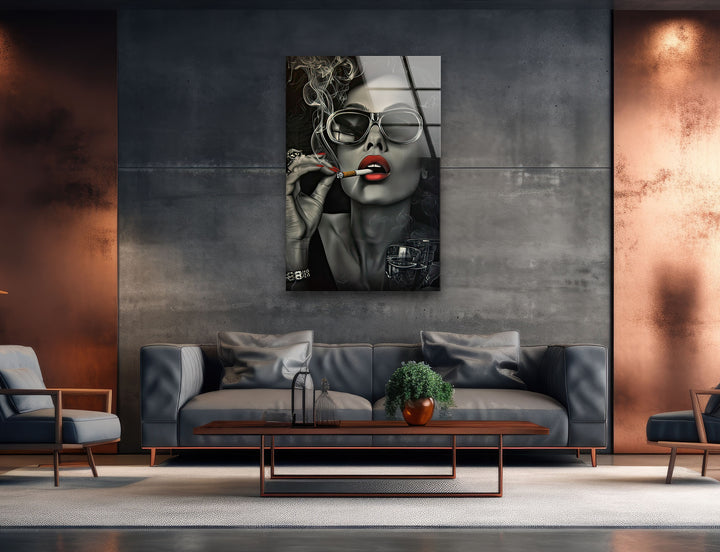 The Lady in Glasses Glass Wall Art photo print on glass, prints on glass wall art
