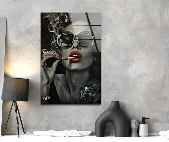 The Lady in Glasses Glass Wall Art custom glass photo prints, large glass prints
