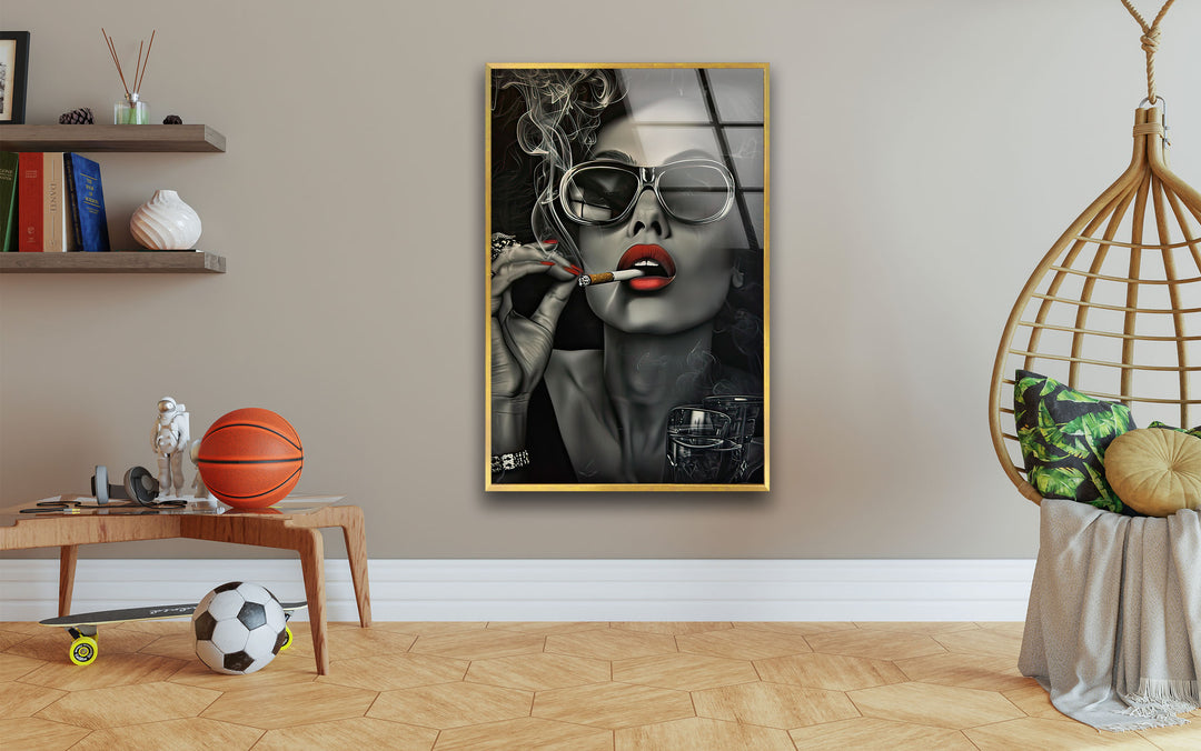 The Lady in Glasses Glass Wall Art picture on glass wall art, photos printed on glass
