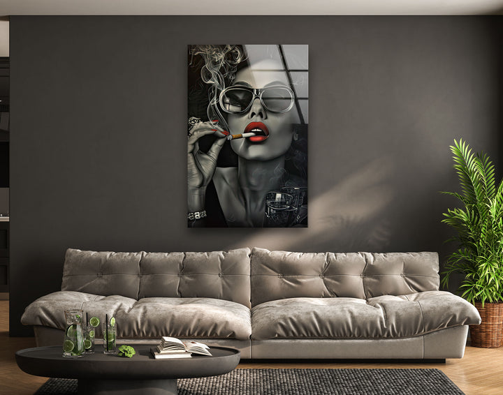 The Lady in Glasses Glass Wall Art Glass Printing Wall Art, Print photos on glass
