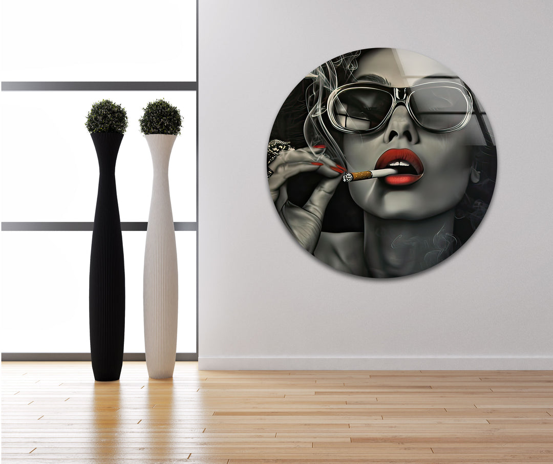 The Lady in Glasses Glass Wall Art print picture on glass, Tempered Glass Wall Art
