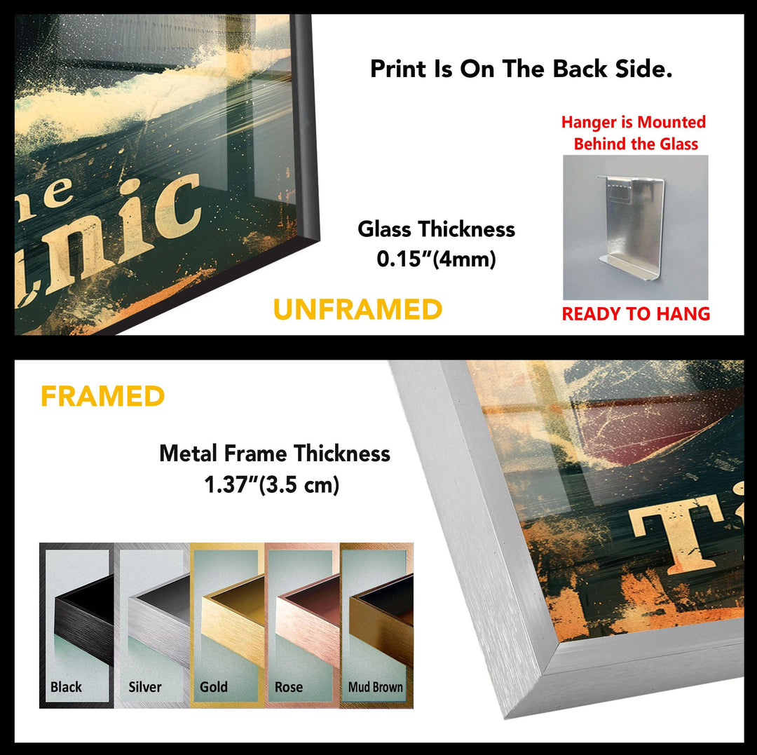 Titanic Ship With Waves Glass Wall Art