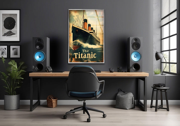 Titanic Ship With Waves Glass Wall Art