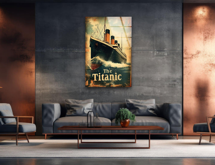 Titanic Ship With Waves Glass Wall Art