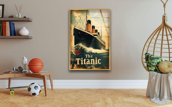 Titanic Ship With Waves Glass Wall Art