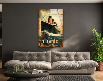 Titanic Ship With Waves Glass Wall Art