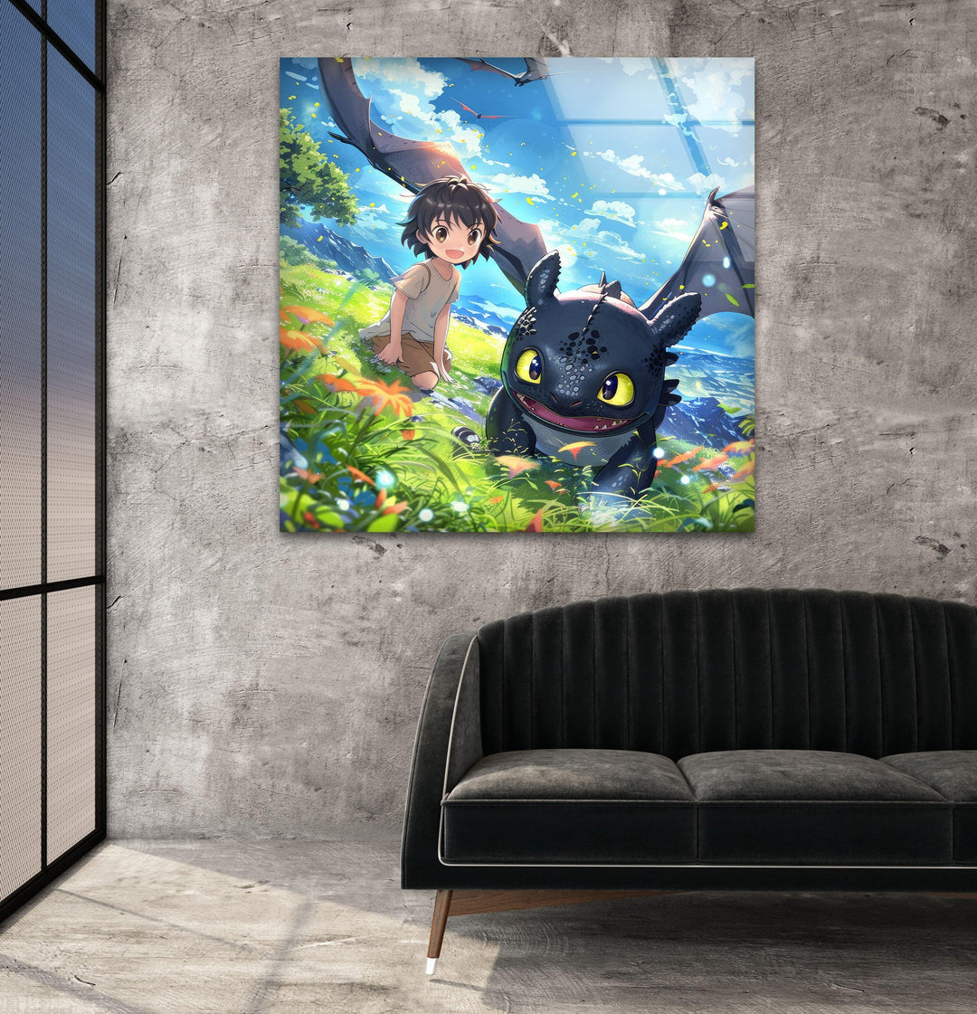 Toothless and Dragon Glass Wall Art, glass photo prints, glass picture prints