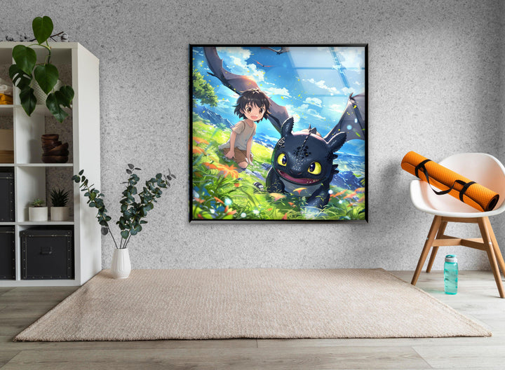 Toothless and Dragon Glass Wall Art, photo print on glass, prints on glass wall art