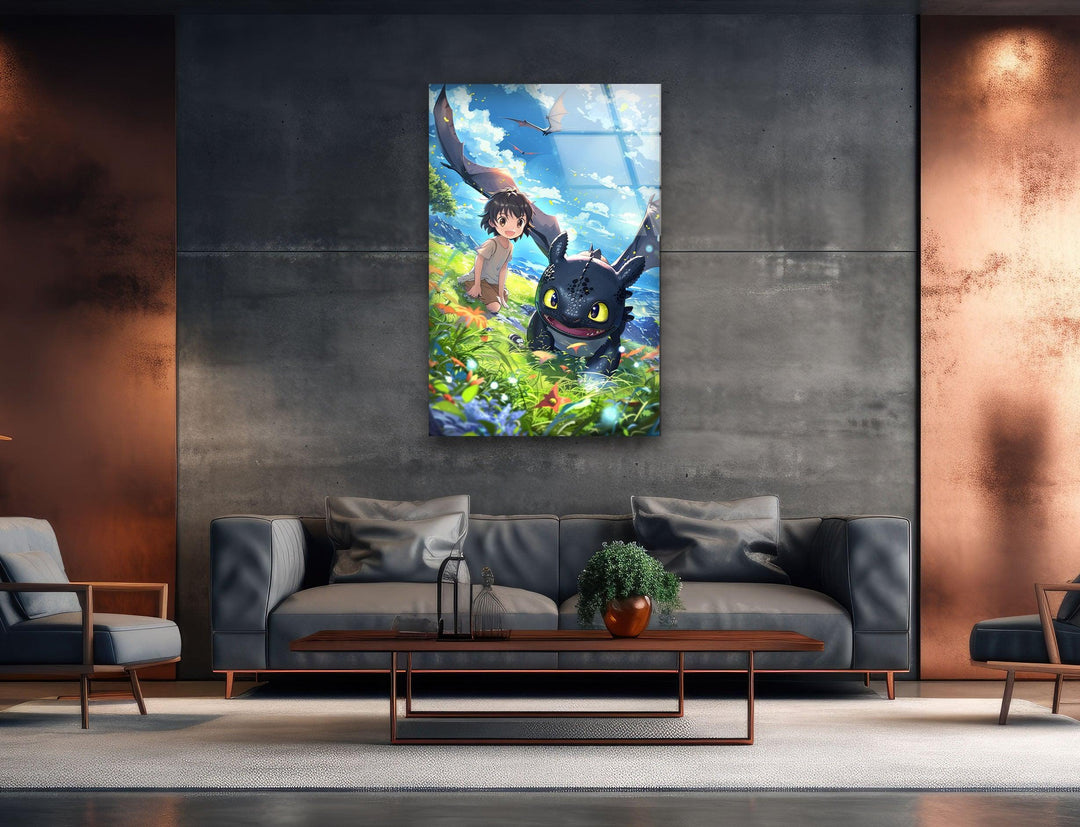 Toothless and Dragon Glass Wall Art, picture on glass wall art, photos printed on glass