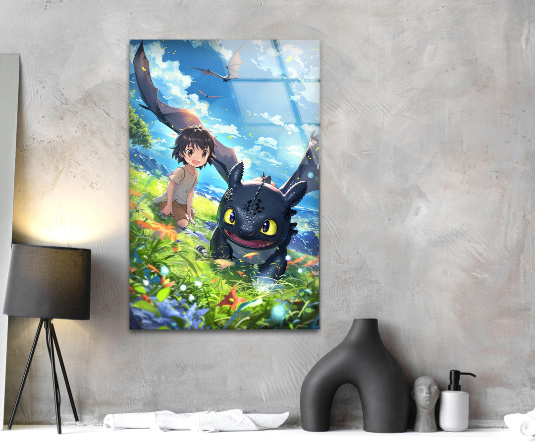 Toothless and Dragon Glass Wall Art, large glass photo prints, glass wall photos