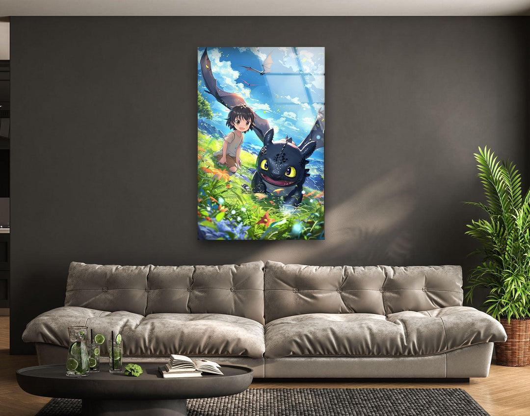 Toothless and Dragon Glass Wall Art, glass pictures for Wall, glass prints wall art