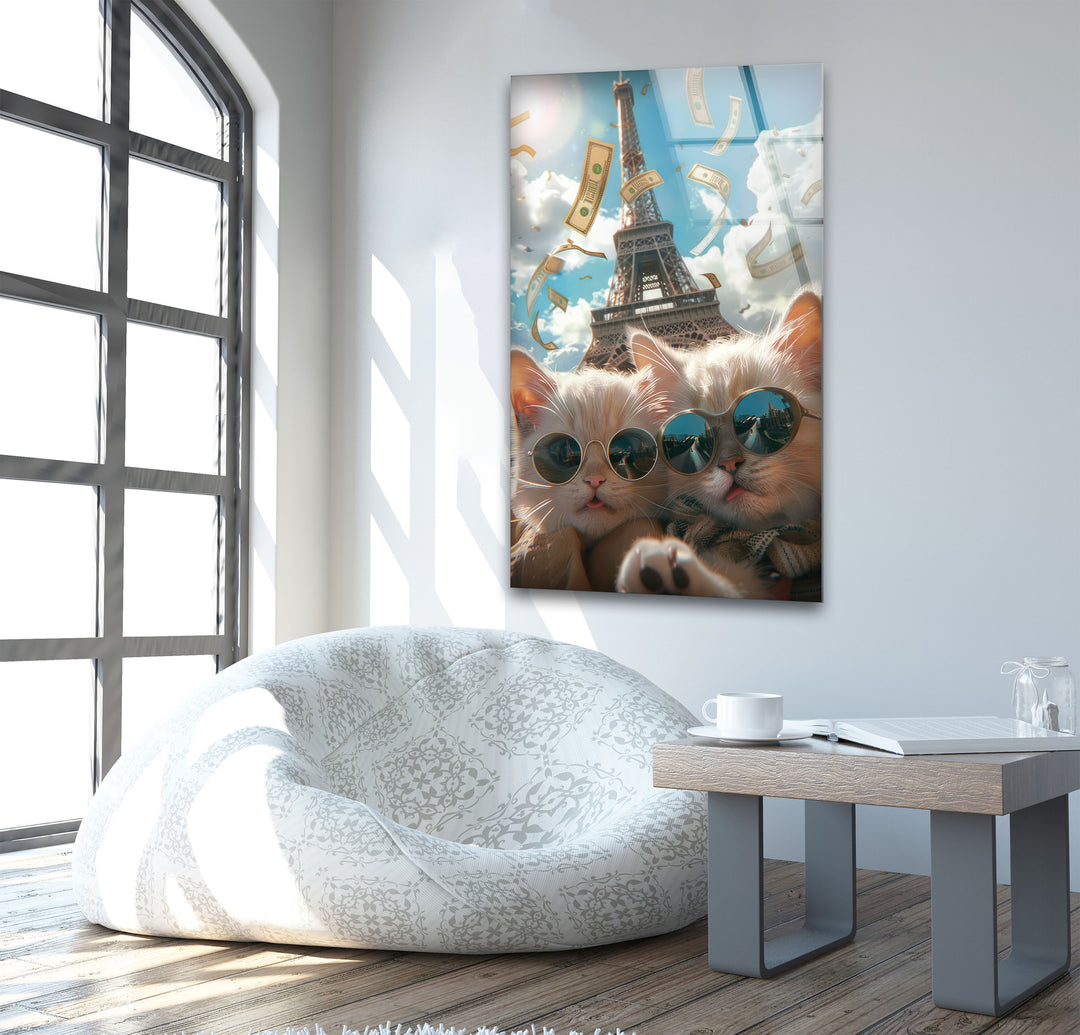 Two Cats in Paris Glass Wall Art print on glass, glass printed photos