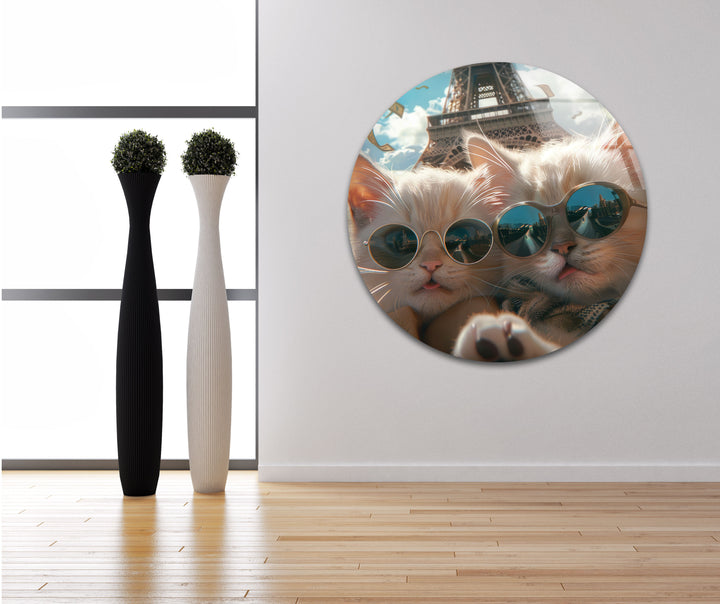 Two Cats in Paris Glass Wall Art print picture on glass,Tempered Glass Wall Art