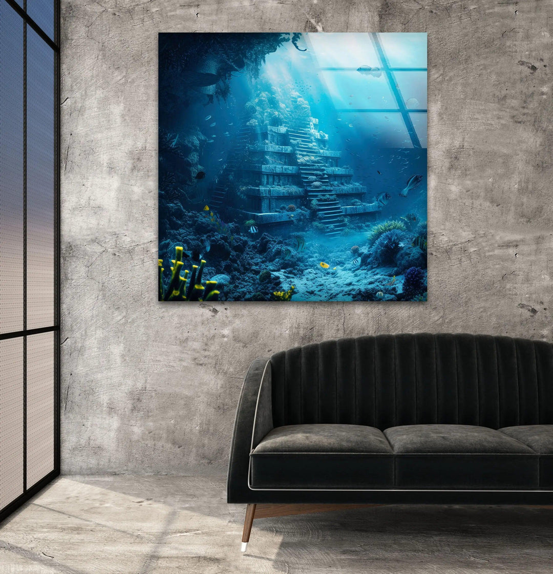 Underwater Atlantis City Glass Wall Art glass image printing, glass prints from photos
