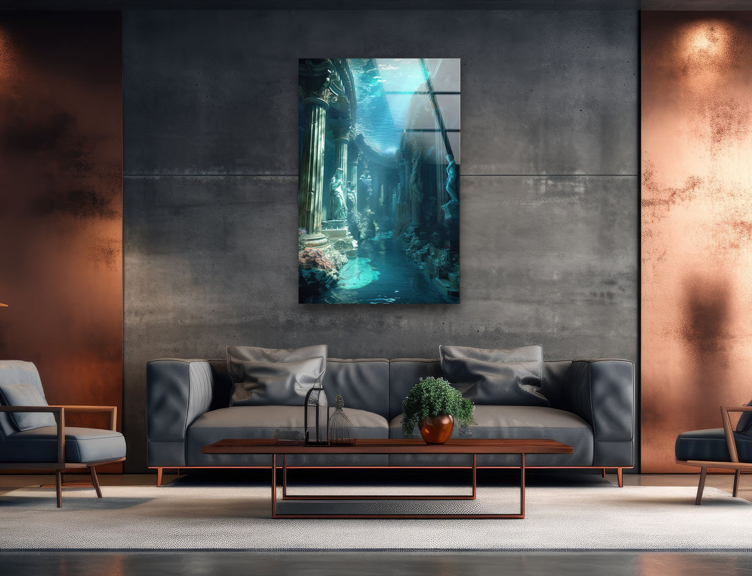 Underwater Atlantis Temple Glass Wall Art large glass photo prints, glass wall photos
