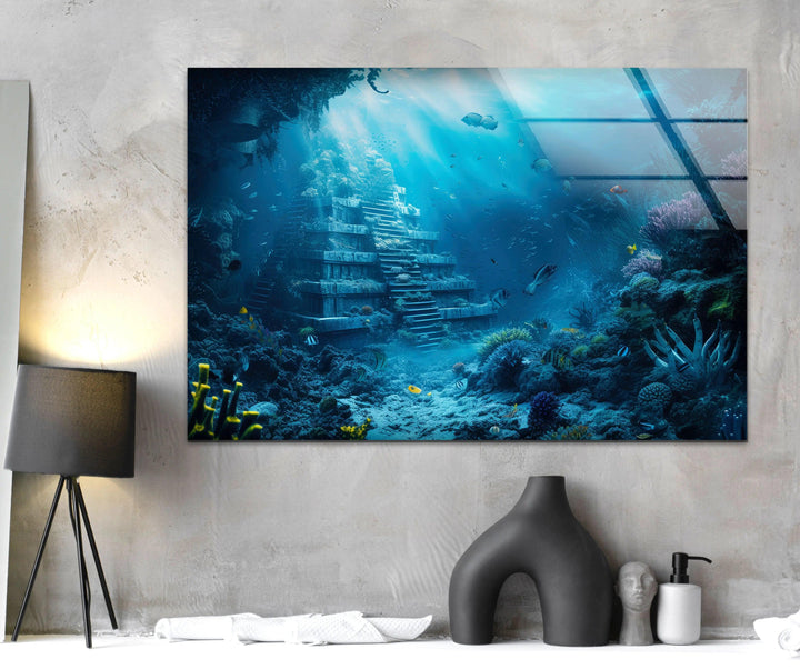 Underwater Atlantis City Glass Wall Art Glass Printing Wall Art, Print photos on glass
