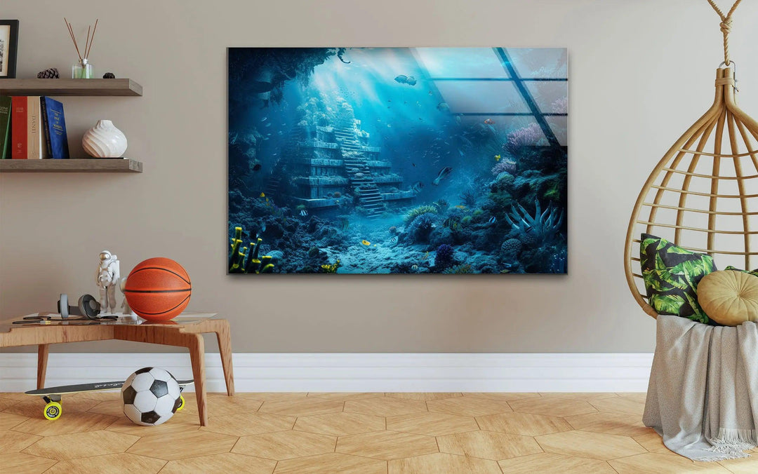 Underwater Atlantis City Glass Wall Art large glass photo prints, glass wall photos
