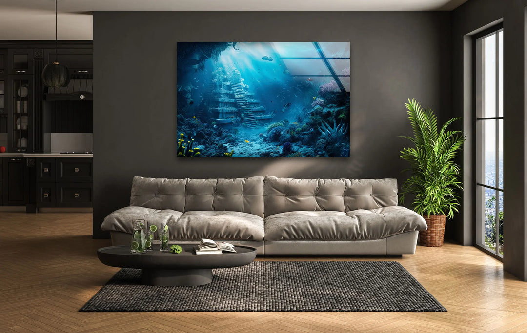 Underwater Atlantis City Glass Wall Art glass photo prints, glass picture prints
