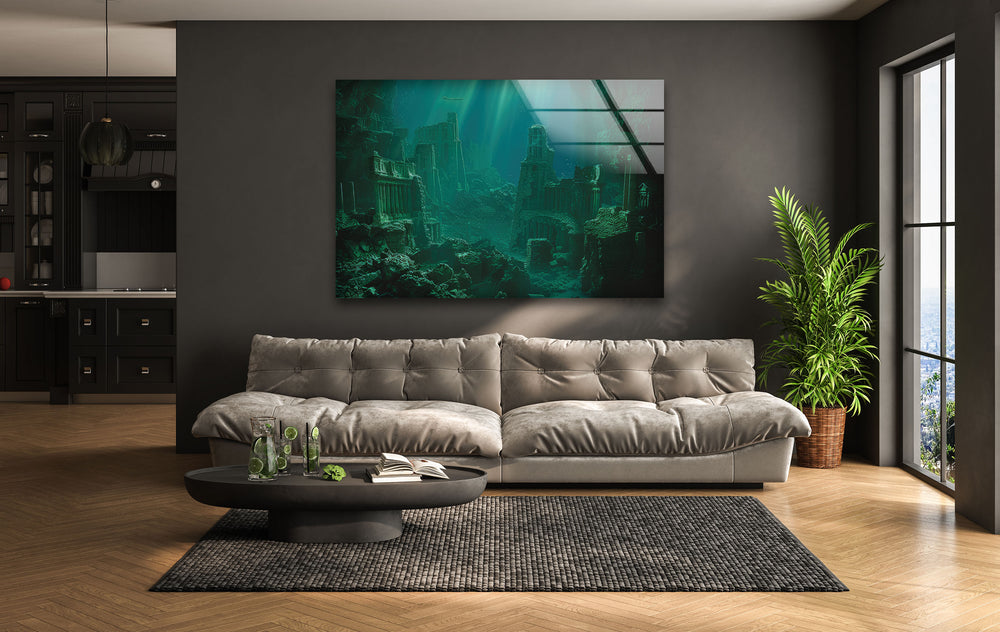 Underwater Atlantis Glass Wall Art, glass art painting, glass art for the Wall