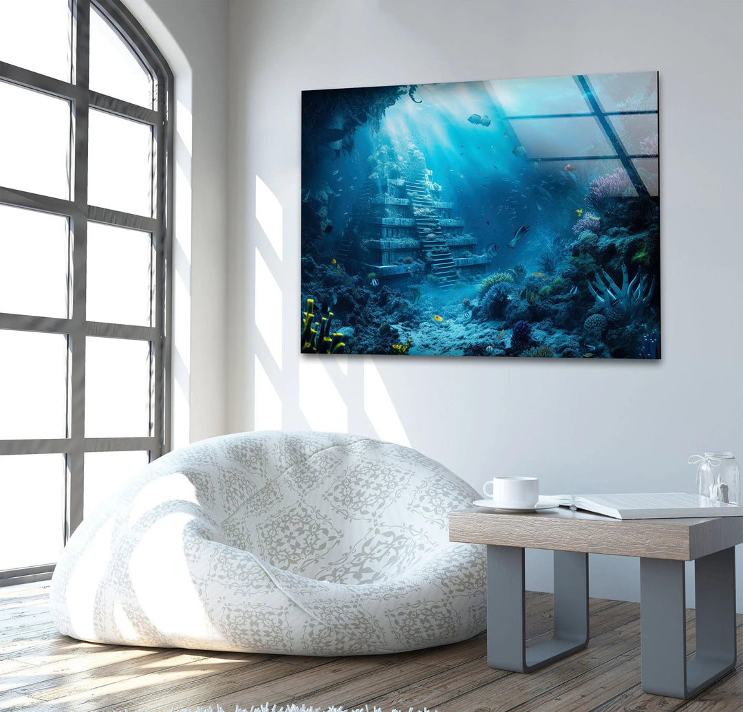 Underwater Atlantis City Glass Wall Art  glass pictures for Wall, glass prints wall art
