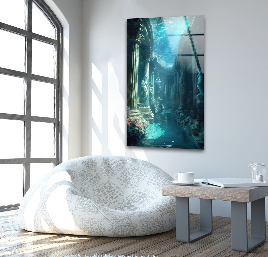 Underwater Atlantis Temple Glass Wall Art Glass Printing Wall Art, Print photos on glass
