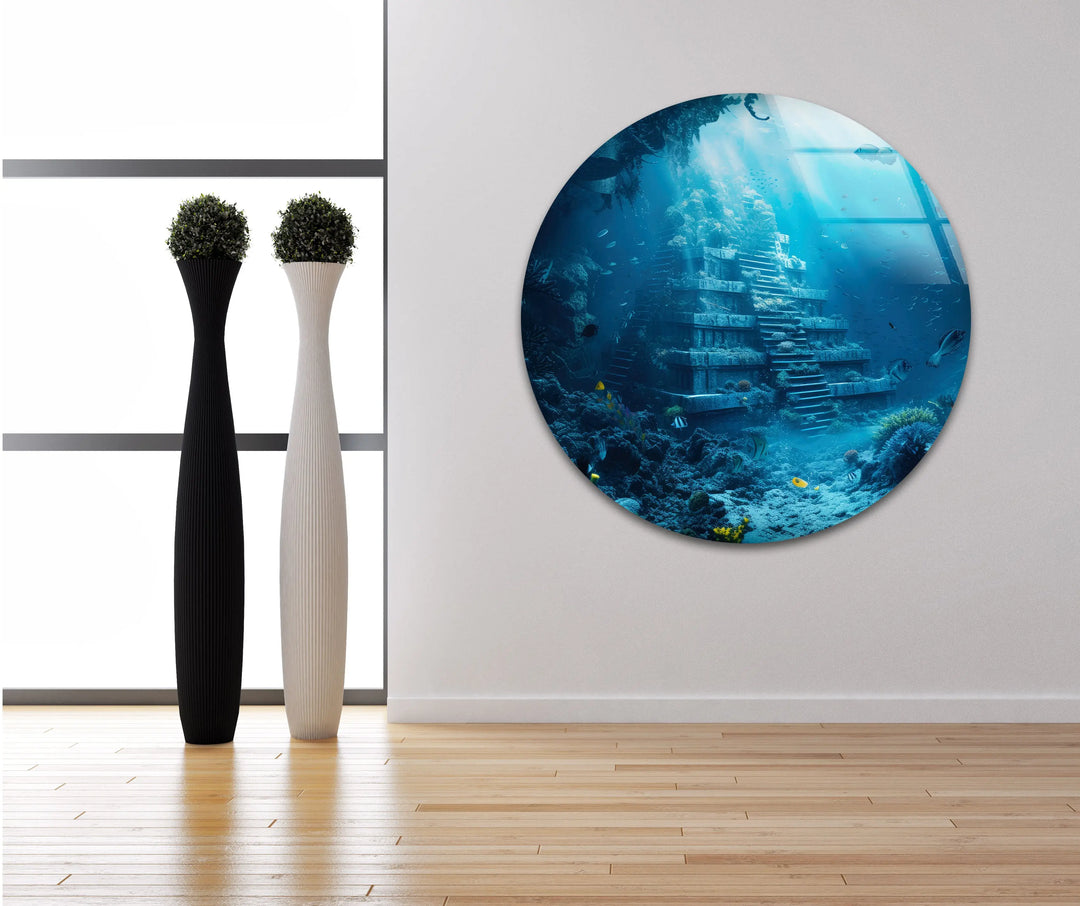 Underwater Atlantis City Glass Wall Art custom glass photo prints, large glass prints
