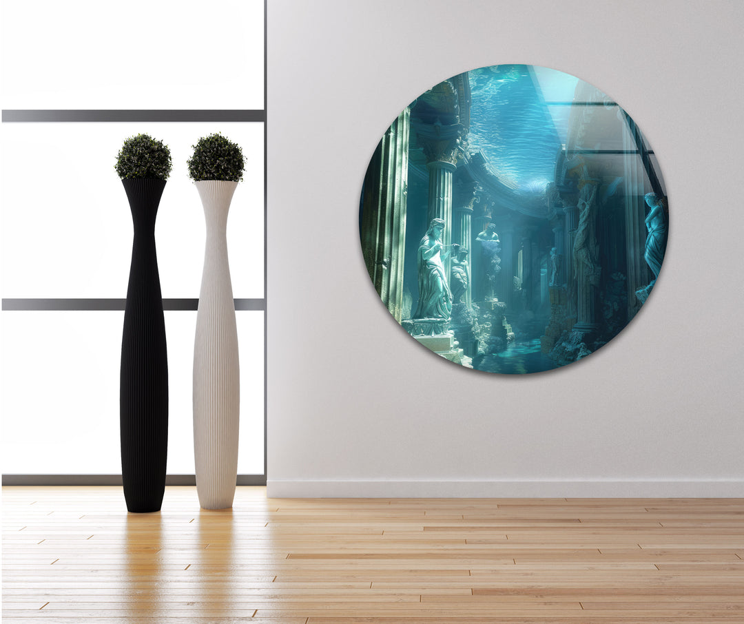 Underwater Atlantis Temple Glass Wall Art photo print on glass, prints on glass wall art
