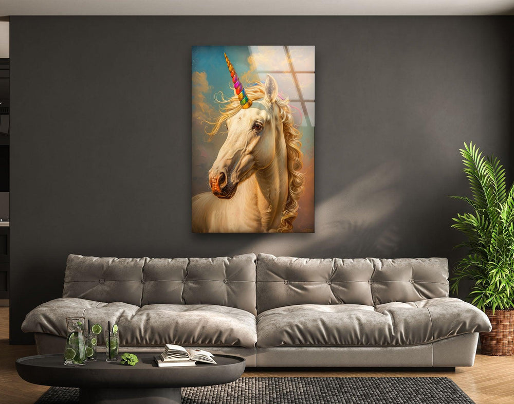 Unicorn With a Rainbow Glass Art Painting Pieces