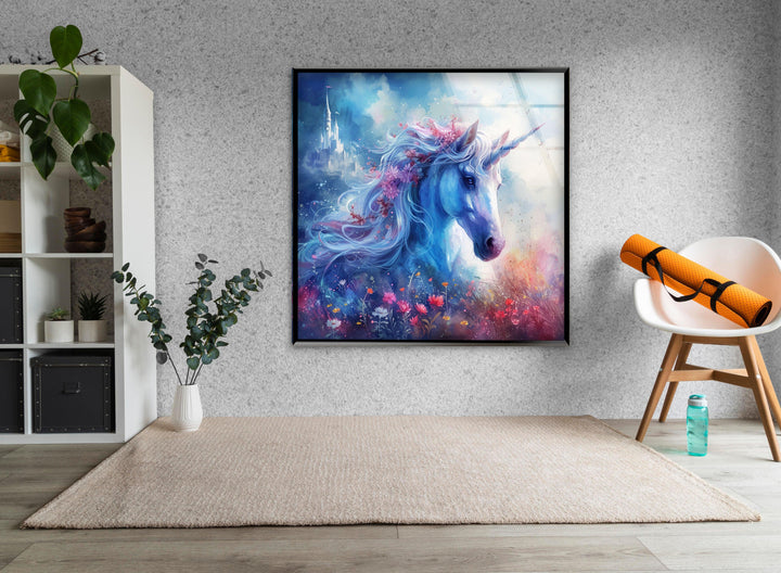 Unicorn with Flowers Glass Wall Art custom glass photo prints, large glass prints