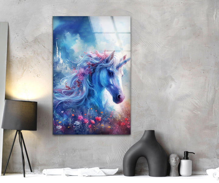 Unicorn with Flowers Glass Wall Art glass photo prints, glass picture prints