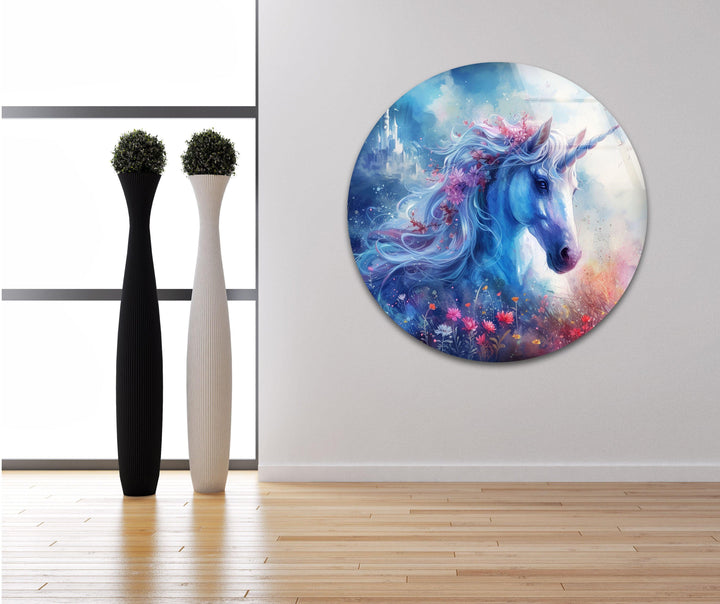 Unicorn with Flowers Glass Wall Art custom glass pictures, glass art prints