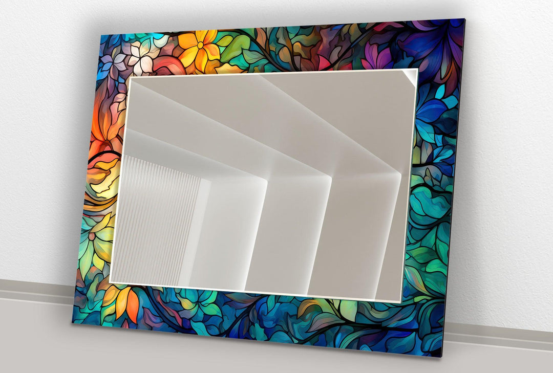 Blue Leaves Stained Wall Mirror Gold Wall Mirror
