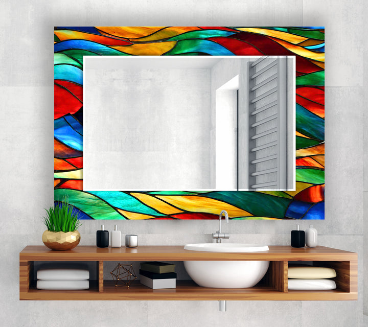 Stained Wavy Lines Wall Mirror Huge Wall Mirror
