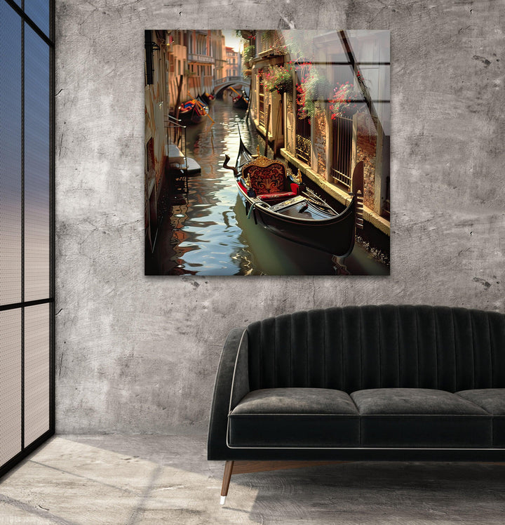 Venice & Boat Glass Wall Art photo print on glass, prints on glass wall art
