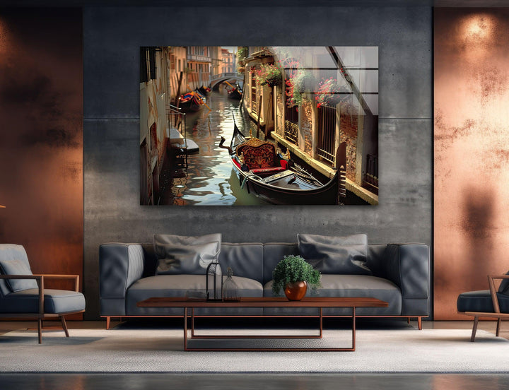 Venice & Boat Glass Wall Art print on glass, glass printed photos
