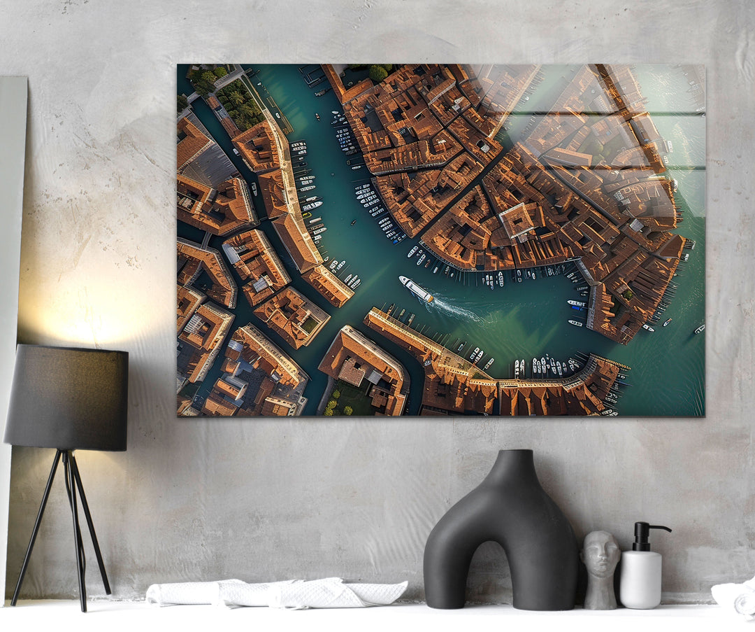 Venice Bird's Eye View Glass Wall Art photo print on glass, prints on glass wall art
