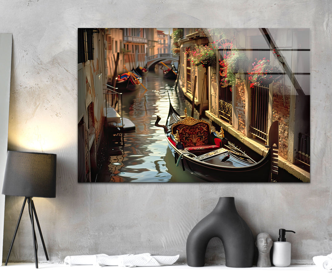 Venice & Boat Glass Wall Art print picture on glass, Tempered Glass Wall Art
