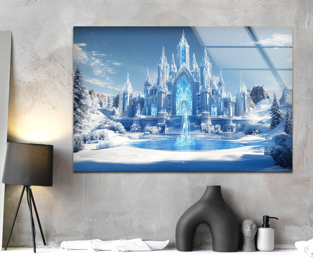 Snowy Beauty Castle Glass Wall Art glass image printing, glass prints from photos
