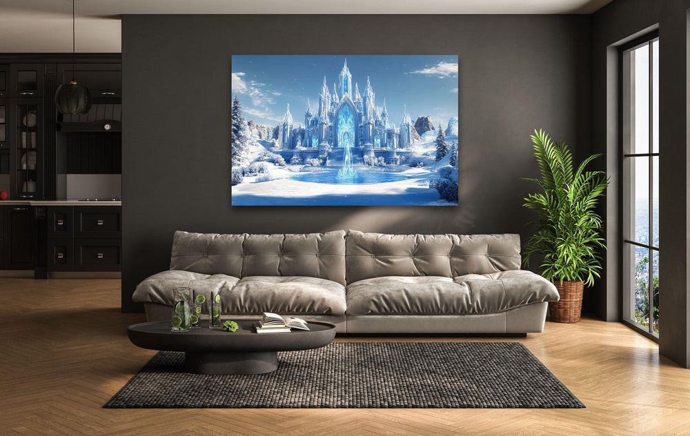 Snowy Beauty Castle Glass Wall Art glass wall decor, glass wall art decor
