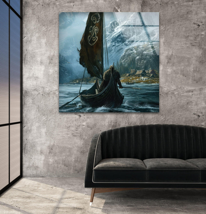 Vikings Ship Glass Wall Art photo print on glass, prints on glass wall art
