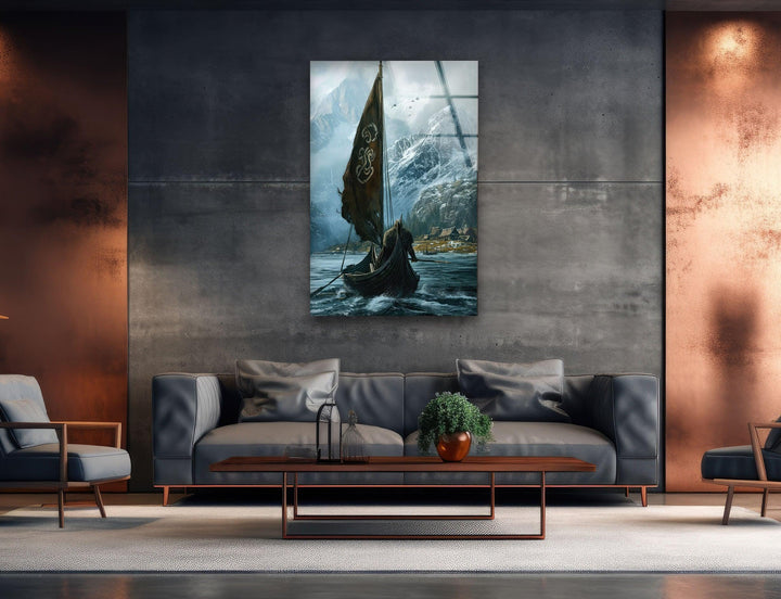 Vikings Ship Glass Wall Art custom glass photo prints, large glass prints
