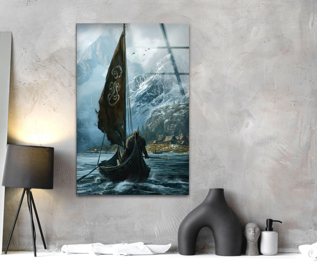 Vikings Ship Glass Wall Art print picture on glass, Tempered Glass Wall Art
