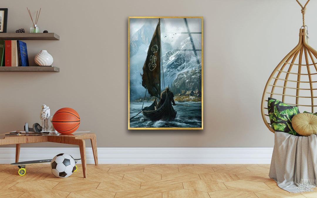 Vikings Ship Glass Wall Art print on glass, glass printed photos
