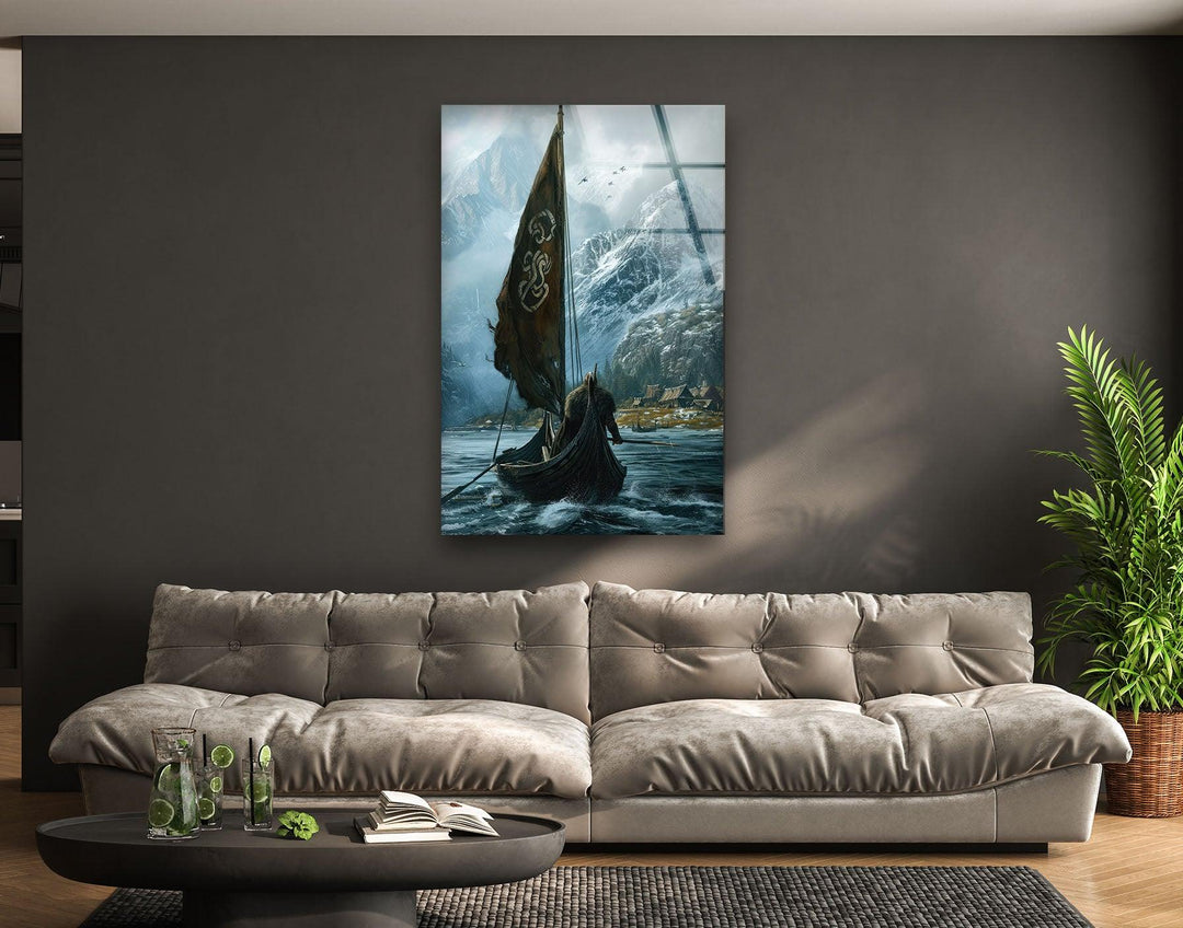 Vikings Ship Glass Wall Art picture on glass wall art, photos printed on glass
