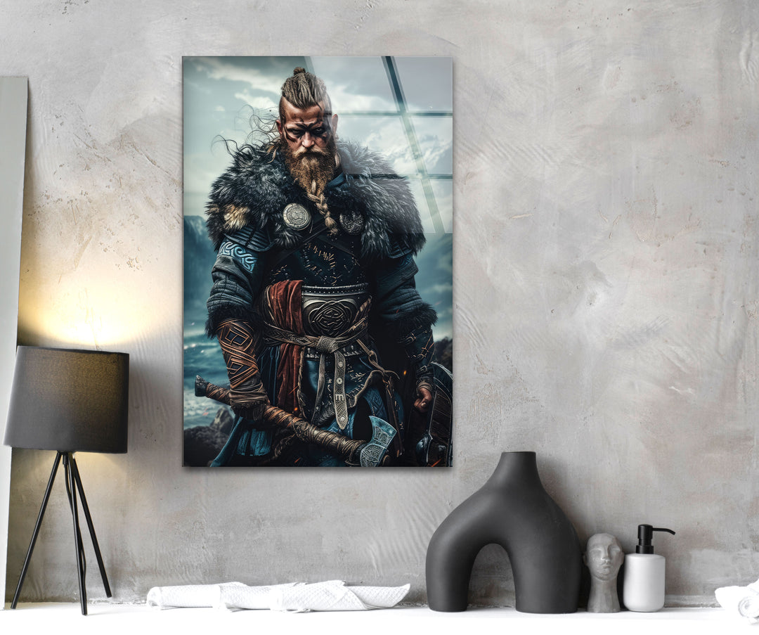 Vikings Ragnar Glass Wall Art, glass art painting, glass art for the Wall