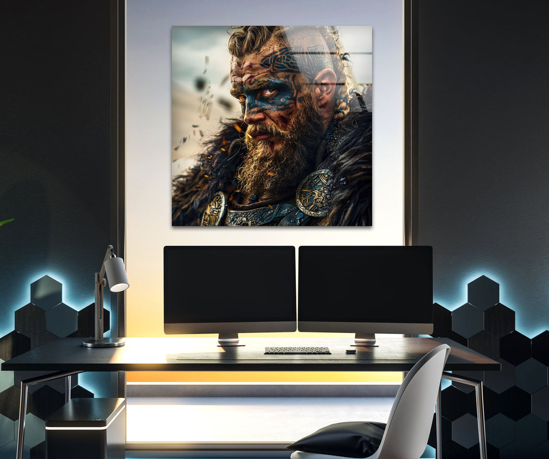 Vikings Man Portrait Glass Wall Art custom glass pictures, glass art prints
