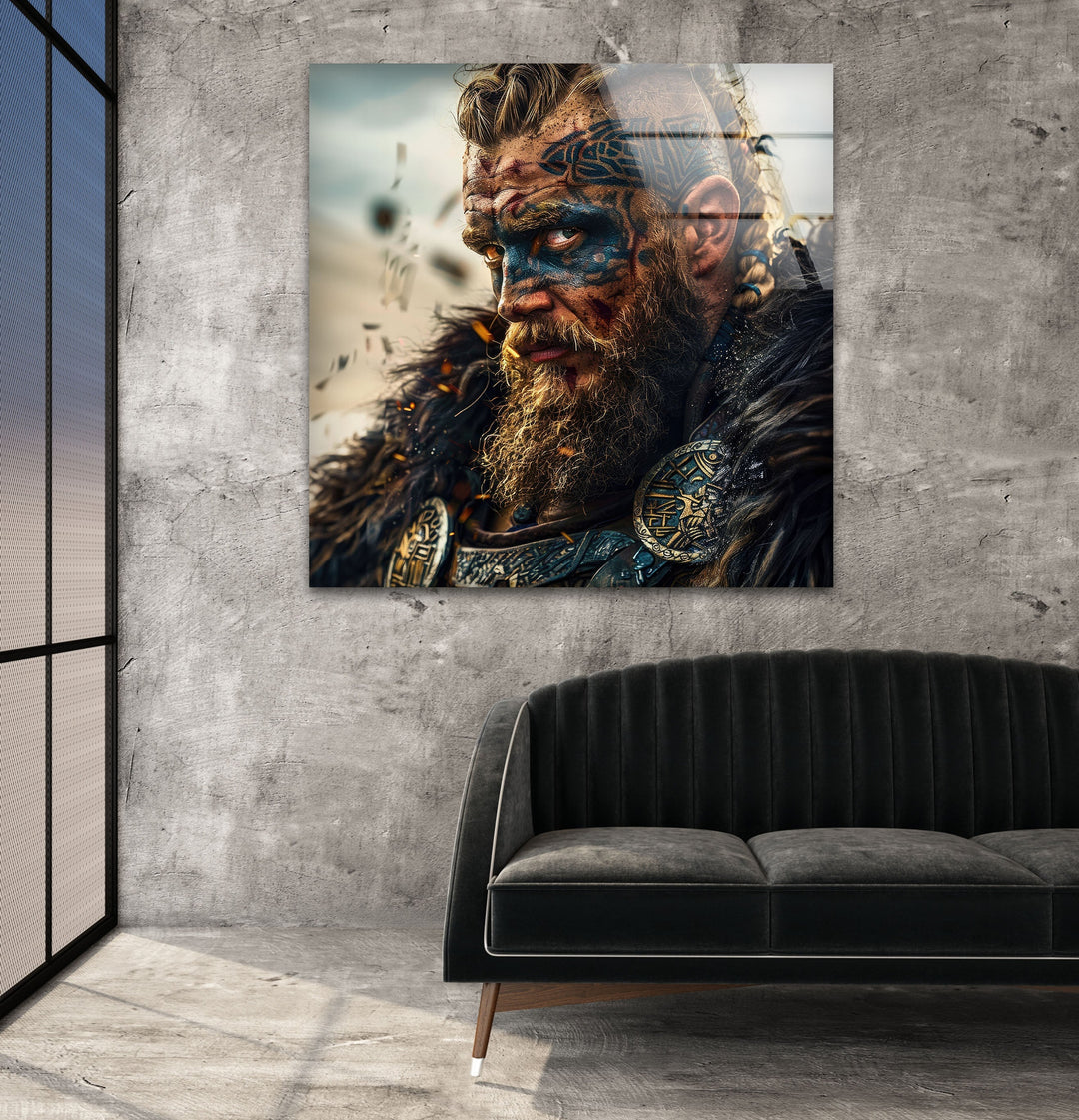 Vikings Man Portrait Glass Wall Art glass image printing, glass prints from photos
