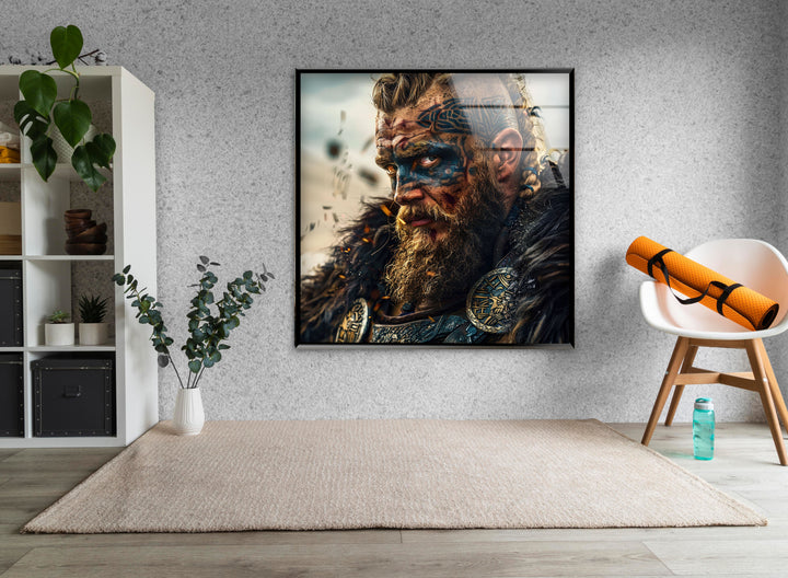 Vikings Man Portrait Glass Wall Art glass pictures for Wall, glass prints wall art
