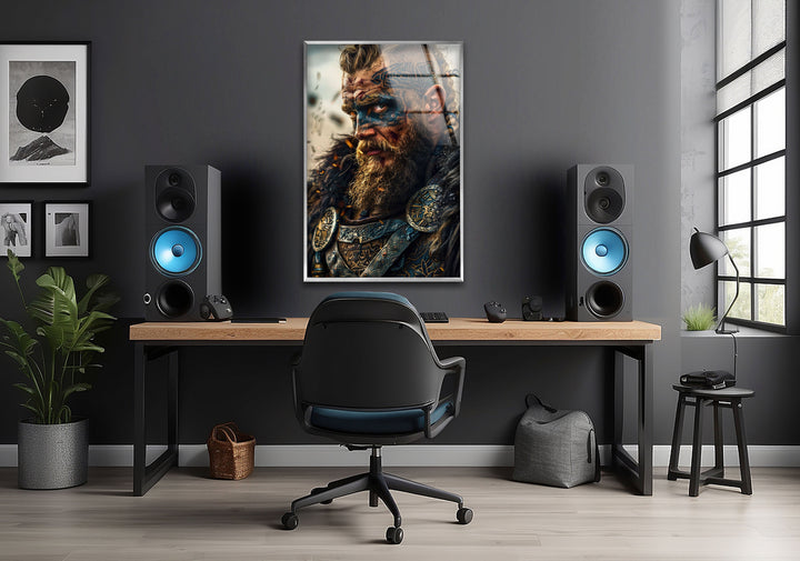 Vikings Man Portrait Glass Wall Art photo print on glass, prints on glass wall art
