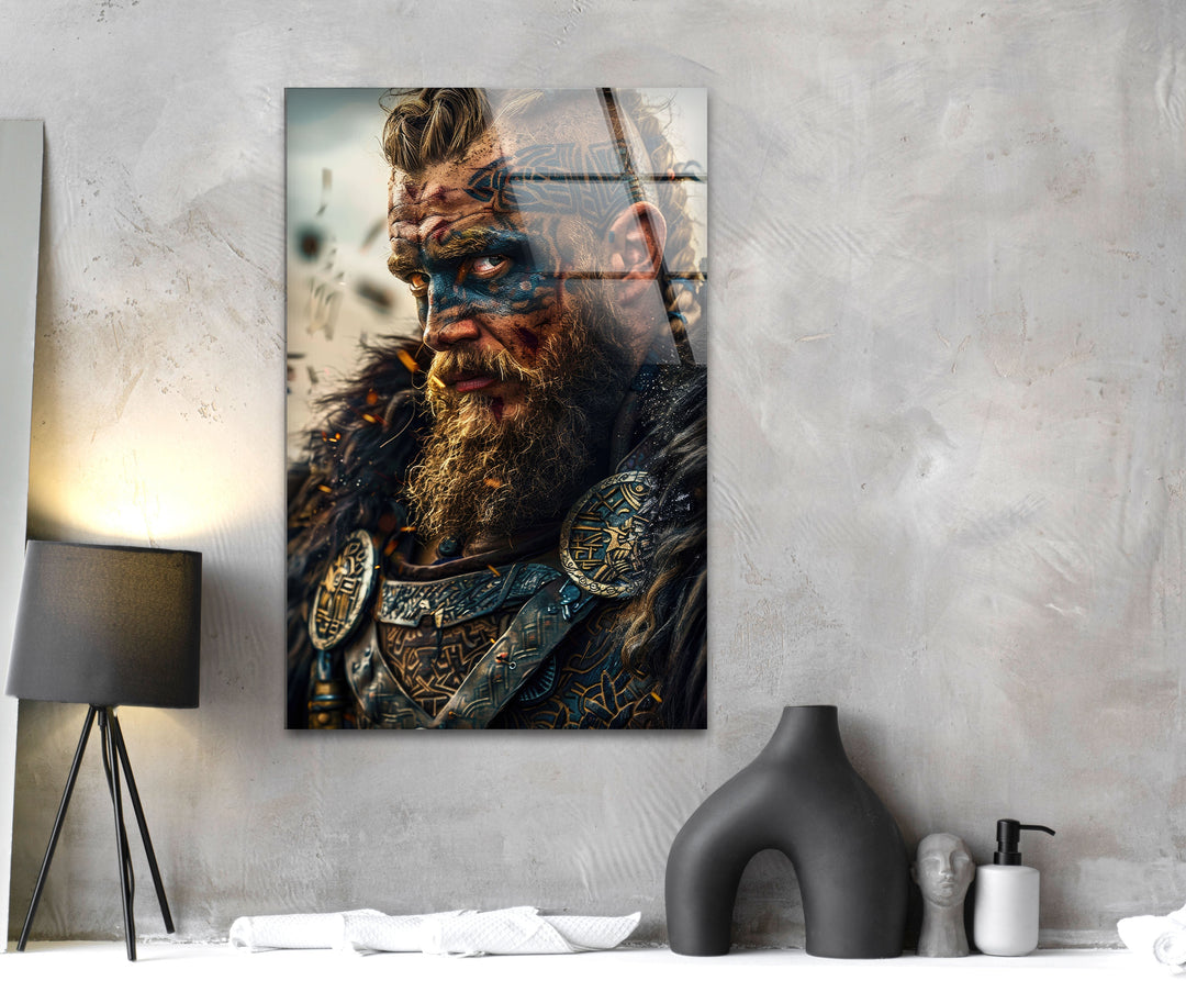 Vikings Man Portrait Glass Wall Art glass art painting, glass art for the Wall
